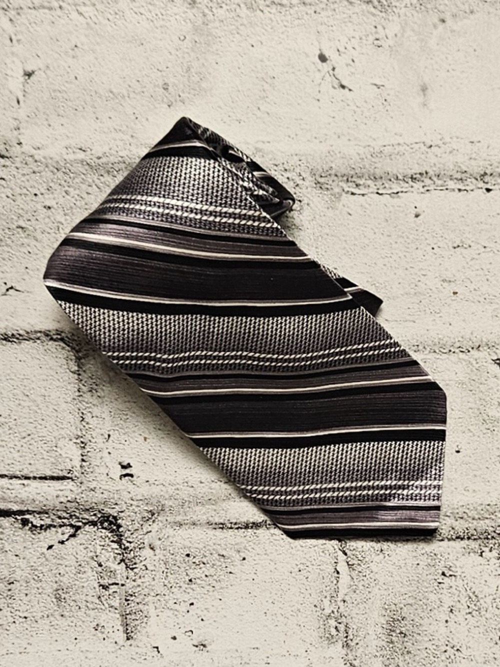 Covington Silk Tie Black Gray Multi Stripe Houndstooth Pattern